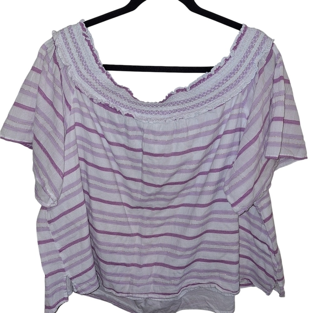 Lane Bryant Women's Plus Size 26/28 Cotton Lavender‎ White Gold Off Shoulder Top